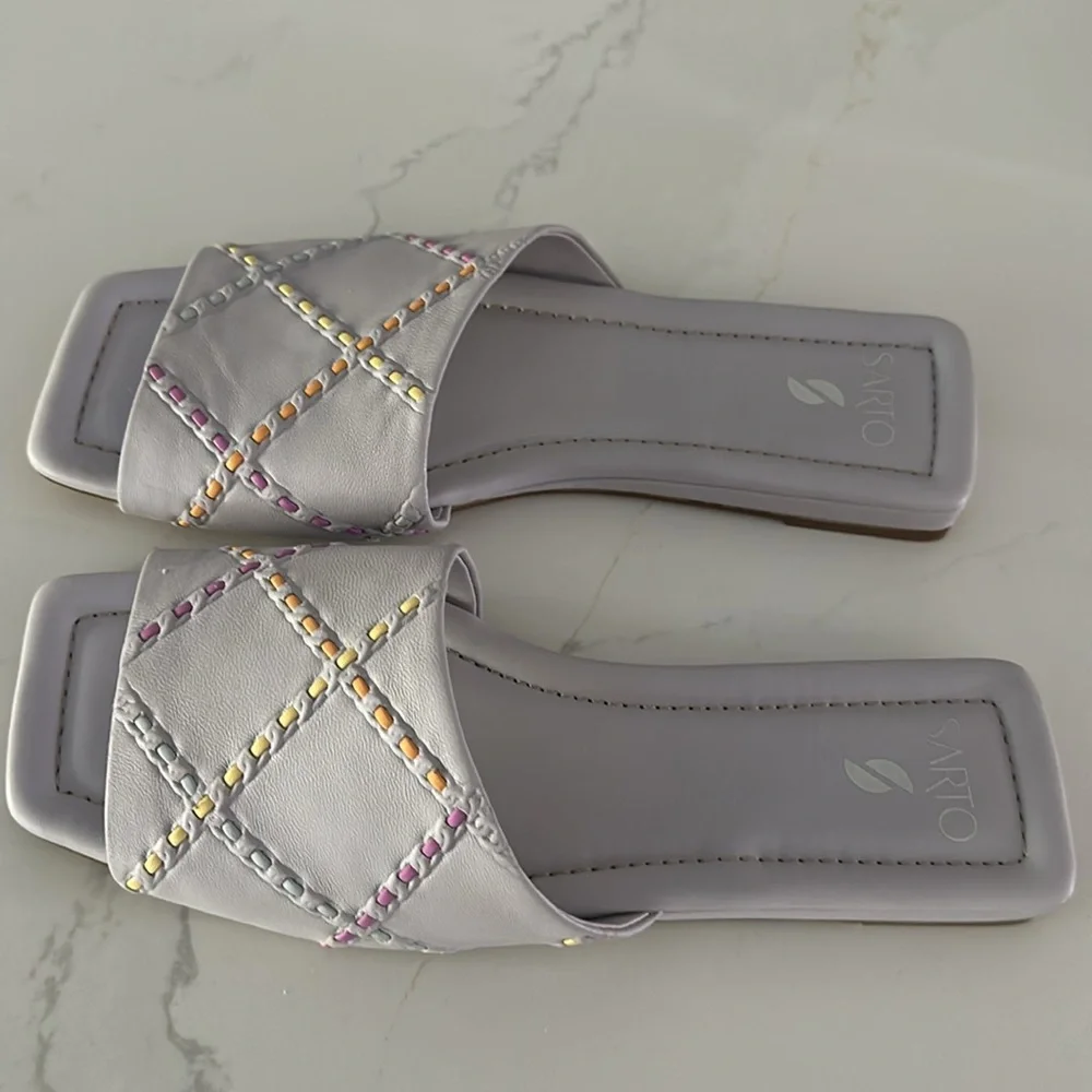 Franco Sarto Square Toe Slip-on Purple Sandals. Size 9M
